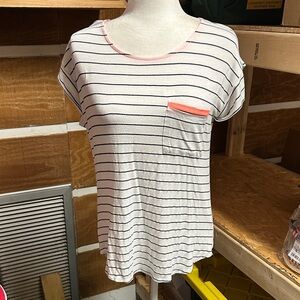 Papermoon Coral accent and Black Striped Top